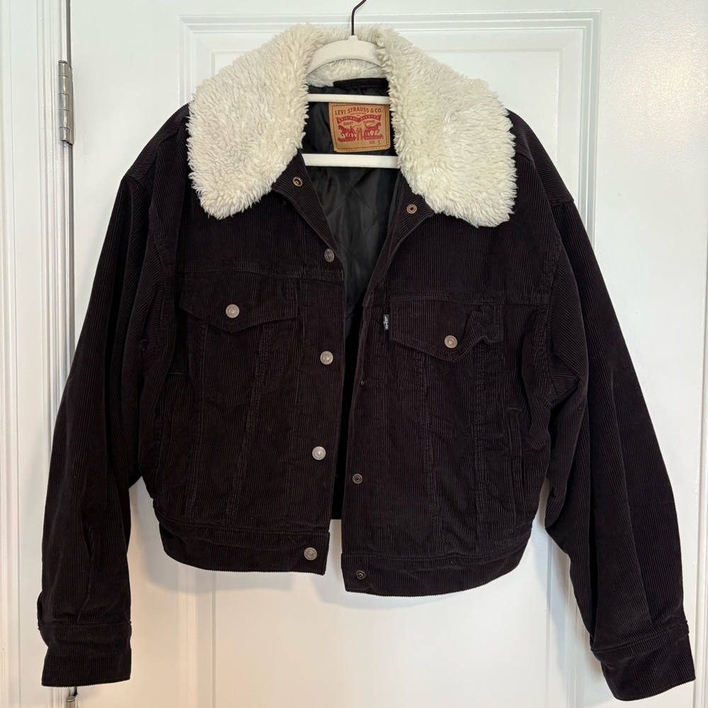 Levi's Black Jean Jacket with White Sherpa Collar